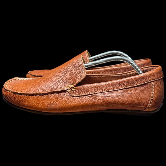 14th & UNION Men 13M Cognac Pebble Leather Driving Loafer Moccasins Preppy Shoe - Picture 1 of 11